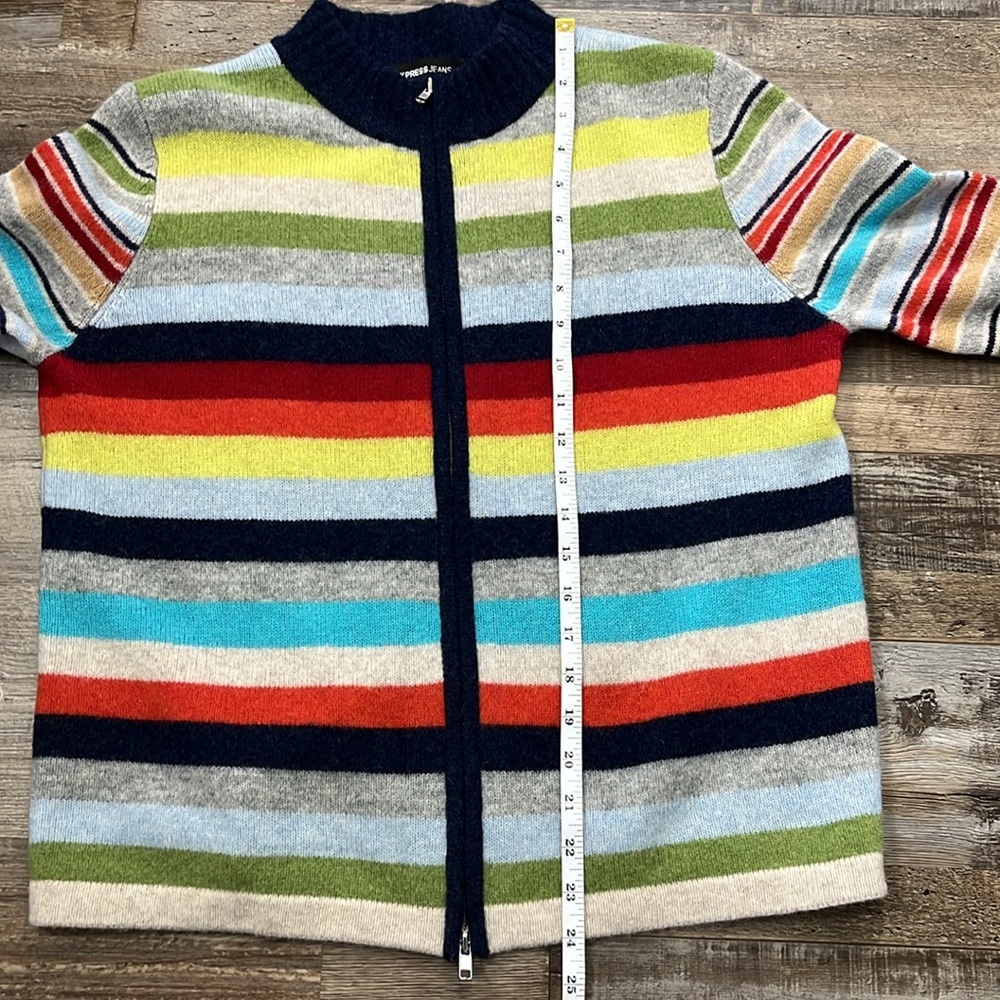 Express Jeans Lambswool Full Zip Stripe Multicolor Sweater Indie Y2K 90’s Sz L - Picture 11 of 14